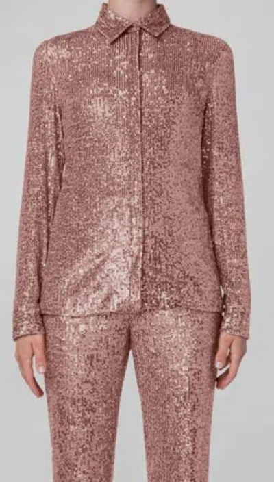 Pre-owned Akris $1590  Punto Women's Pink Sequined Button-front Blouse Top Size 8