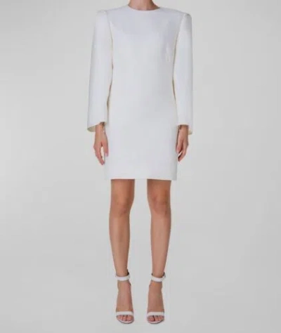 Pre-owned Akris $2990  Women's White Linen Silk Trumpet Sleeve Sheath Dress Size 8
