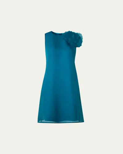 Akris 3d Anemone Corsage Silk Organza Dress In Blue