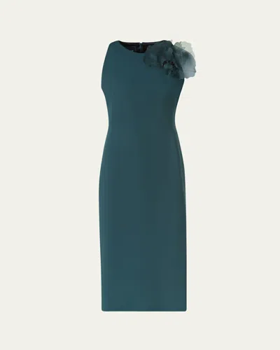 Akris 3d Anemone Flower Silk Crepe Sheath Dress In Green