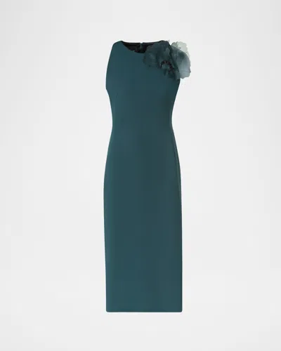 AKRIS 3D ANEMONE FLOWER SILK CREPE SHEATH DRESS