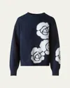 Akris 3d Anemone Intarsia Cashmere-silk Sweater In Blue