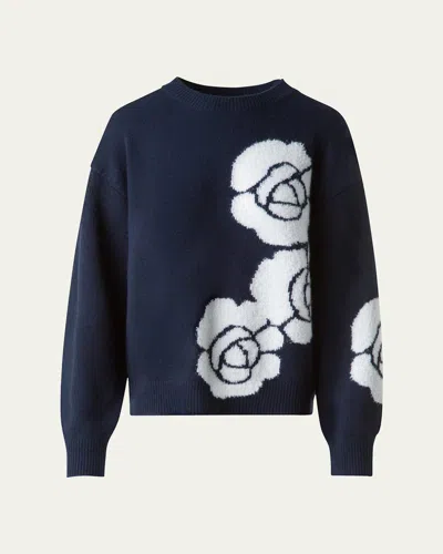 Akris 3d Anemone Intarsia Cashmere-silk Sweater In Blue