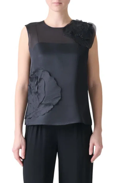 AKRIS AKRIS 3D POPPY APPLIQUÉ SILK ORGANZA TOP
