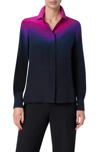 Akris Above Purple Print Silk Crepe Button-up Shirt In Purple-magenta