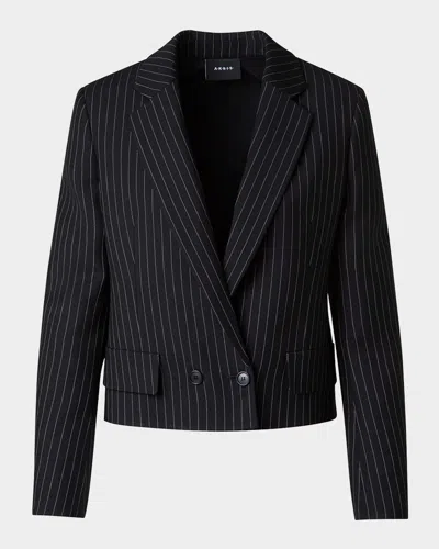 AKRIS ADELE PINSTRIPE DOUBLE-BREASTED SHORT JACKET