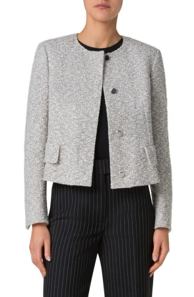Akris Adriana Cotton Blend Bouclé Crop Jacket In Ecru-black