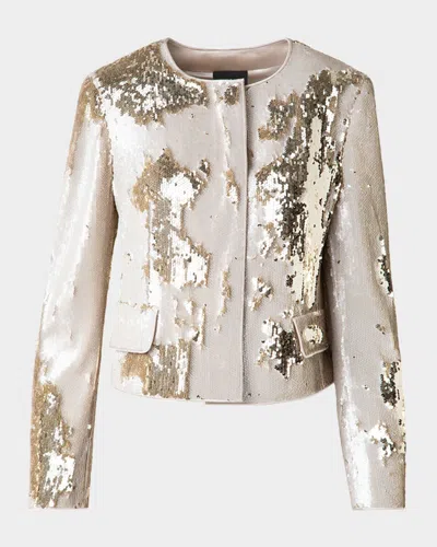 Akris Adriana Short Sequined Boxy Jacket In Greige-gold