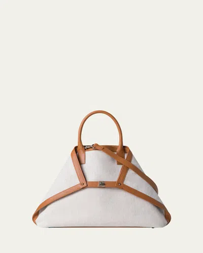 Akris Ai Canvas & Leather Tote Bag In White
