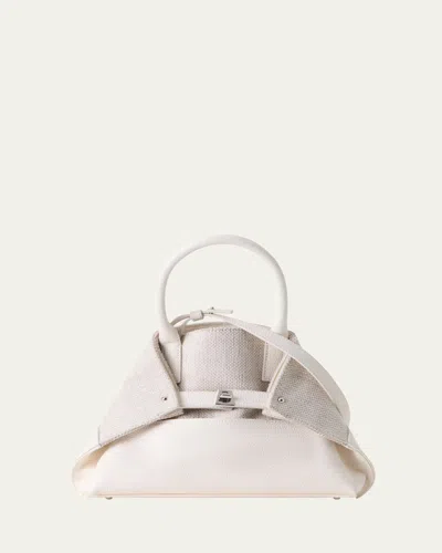 Akris Ai Little Canvas & Leather Top-handle Bag In Natural/white