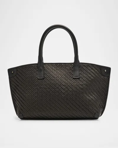 Akris Ai Little Check Braided Leather Top-handle Bag In Black