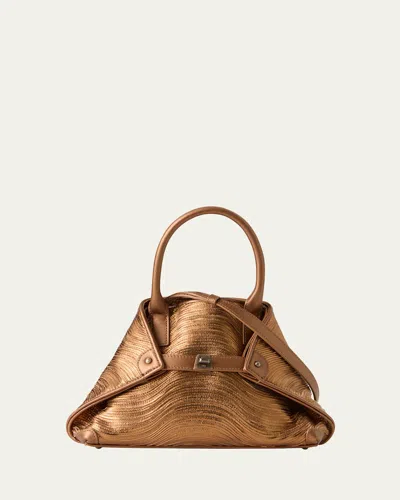 Akris Ai Little Wavy Metallic Leather Top-handle Bag In Bronze