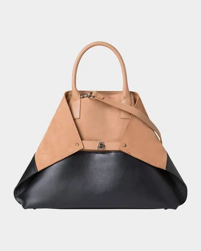 Akris Ai Medium Bicolor Nubuck Leather Shoulder Bag In 439 Camel/black