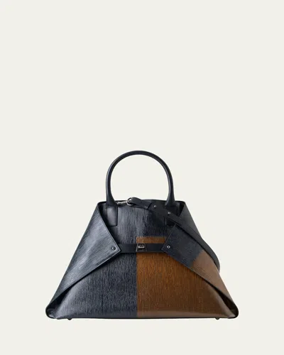 Akris Ai Medium Colorblock Leather Tote Bag In Oro/lienzo