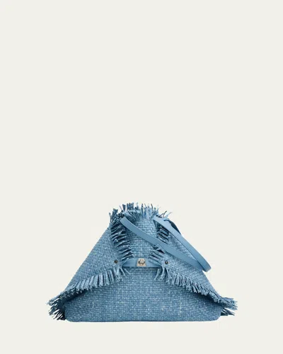 Akris Ai Medium Fringed Woven Tote Bag In Grey Sky