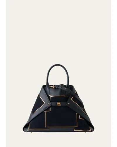 Akris Ai Medium Metallic Patchwork Top-handle Bag In Black