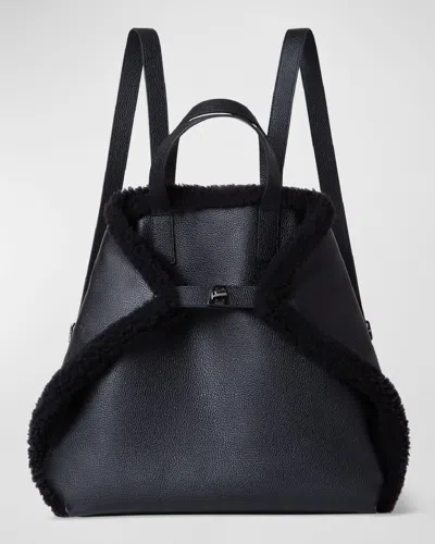 Akris Ai Medium Sheep Shearling And Leather Backpack In Black