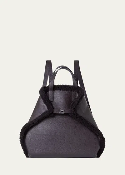 Akris Ai Medium Sheep Shearling And Leather Backpack In Mocca