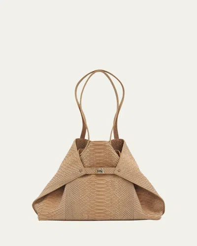 Akris Ai Medium Snakeskin Suede Shoulder Bag In Brown