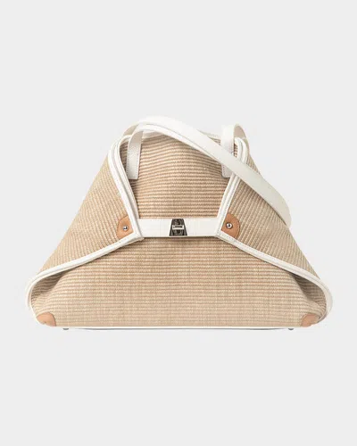 AKRIS AI RAFFIA & LEATHER TOTE BAG