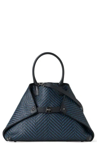 Akris Ai Small Plaid Braided Leather Top Handle Tote