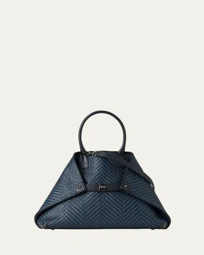 AKRIS AI SMALL PLAID BRAIDED TOP-HANDLE BAG