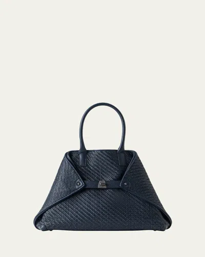 Akris Ai Small Plaid Braided Top-handle Bag In Blue