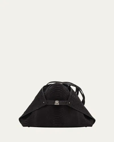 Akris Ai Small Snakeskin Suede Shoulder Bag In Black