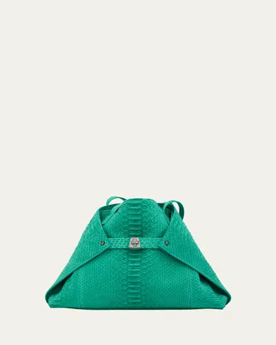 Akris Ai Small Snakeskin Suede Shoulder Bag In Green