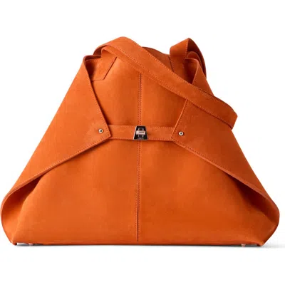 Akris Ai Suede Convertible Shoulder Tot In Orange