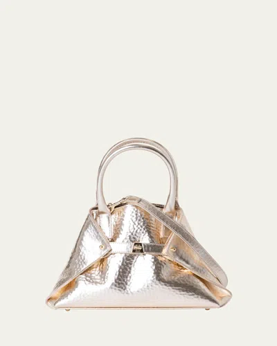 Akris Ai Xs Metallic Leather Tote Bag In White