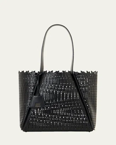 Akris Alex Medium Cutout Leather Tote Bag In Black