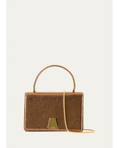 Akris Alice Mini Metallic Leather Top-handle Bag In Brown