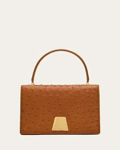 Akris Alice Small Ostrich Leather Top-handle Bag In Brown