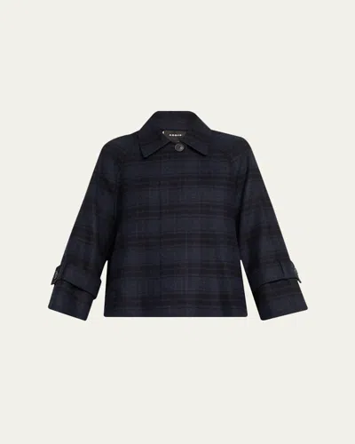Akris Alisa Check Wool Double Face Jacket In Denim Black