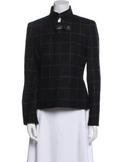 Pre-owned Akris Alpaca Plaid Print Blazer In Black