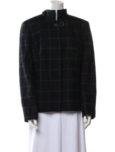 Pre-owned Akris Alpaca Plaid Print Jacket In Black