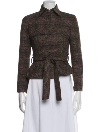 Pre-owned Akris Alpaca Plaid Print Jacket In Brown