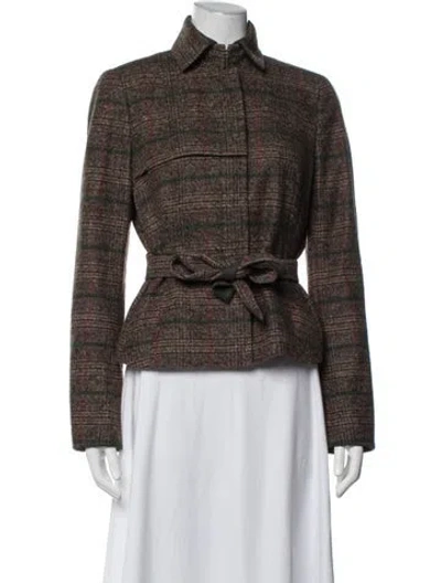 Pre-owned Akris Alpaca Plaid Print Jacket In Brown