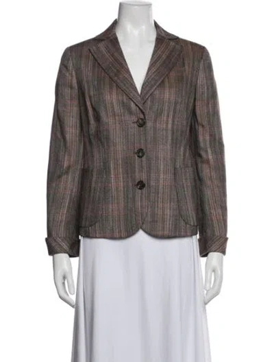 Pre-owned Akris Alpaca Tweed Pattern Blazer In Brown