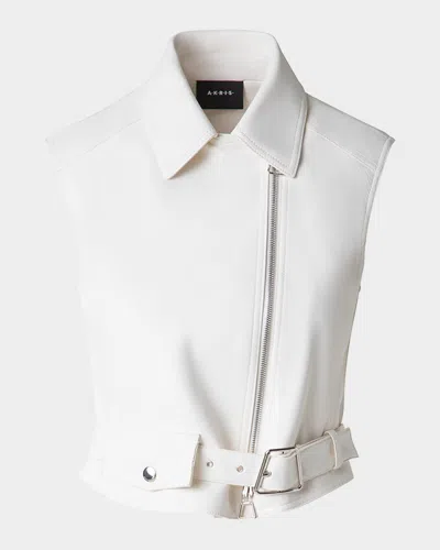 Akris Alvy Nappa Leather Biker-style Gilet In Ecru