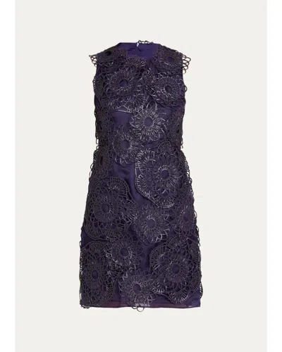 Akris Anemone Aetz Embroidered Organza Sleeveless Mini Dress In Purple
