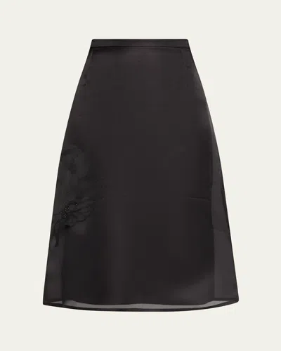 Akris Anemone Corsage Organza Midi Skirt