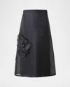 Akris Anemone Corsage Organza Midi Skirt In Black
