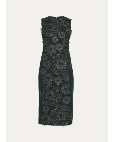 Akris Anemone Embroidered Silk Crêpe Midi Sheath Dress In Animal Print