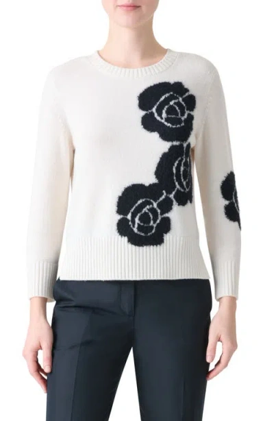 AKRIS AKRIS ANEMONE INTARSIA CASHMERE & SILK CREWNECK SWEATER