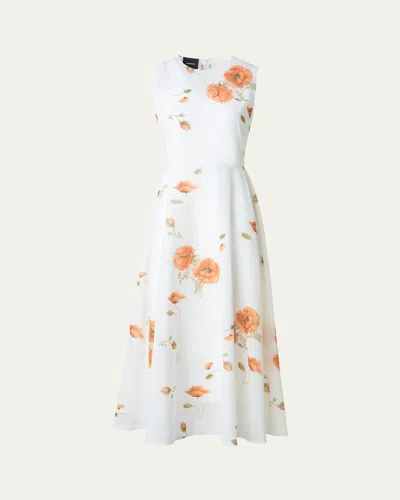 Akris Anemone Print Belted Fit-and-flare Voile Dress In White