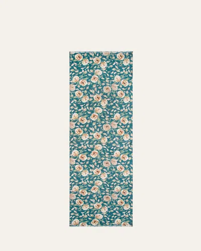 Akris Anemone Print Fringe Cashmere Scarf In Green