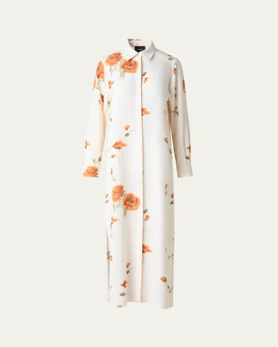 Akris Anemone Print Silk Crepe Midi Tunic Dress In Multi