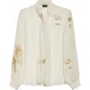 Akris Anemone Print Silk Georgette Tie Neck Shirt In Greige-ecru